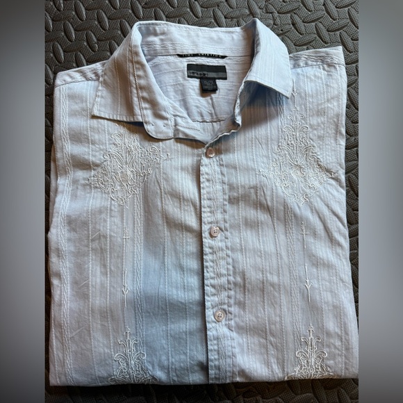 Guess Light Blue Embroidered Dress Shirt With French Cuffs - Picture 1 of 6